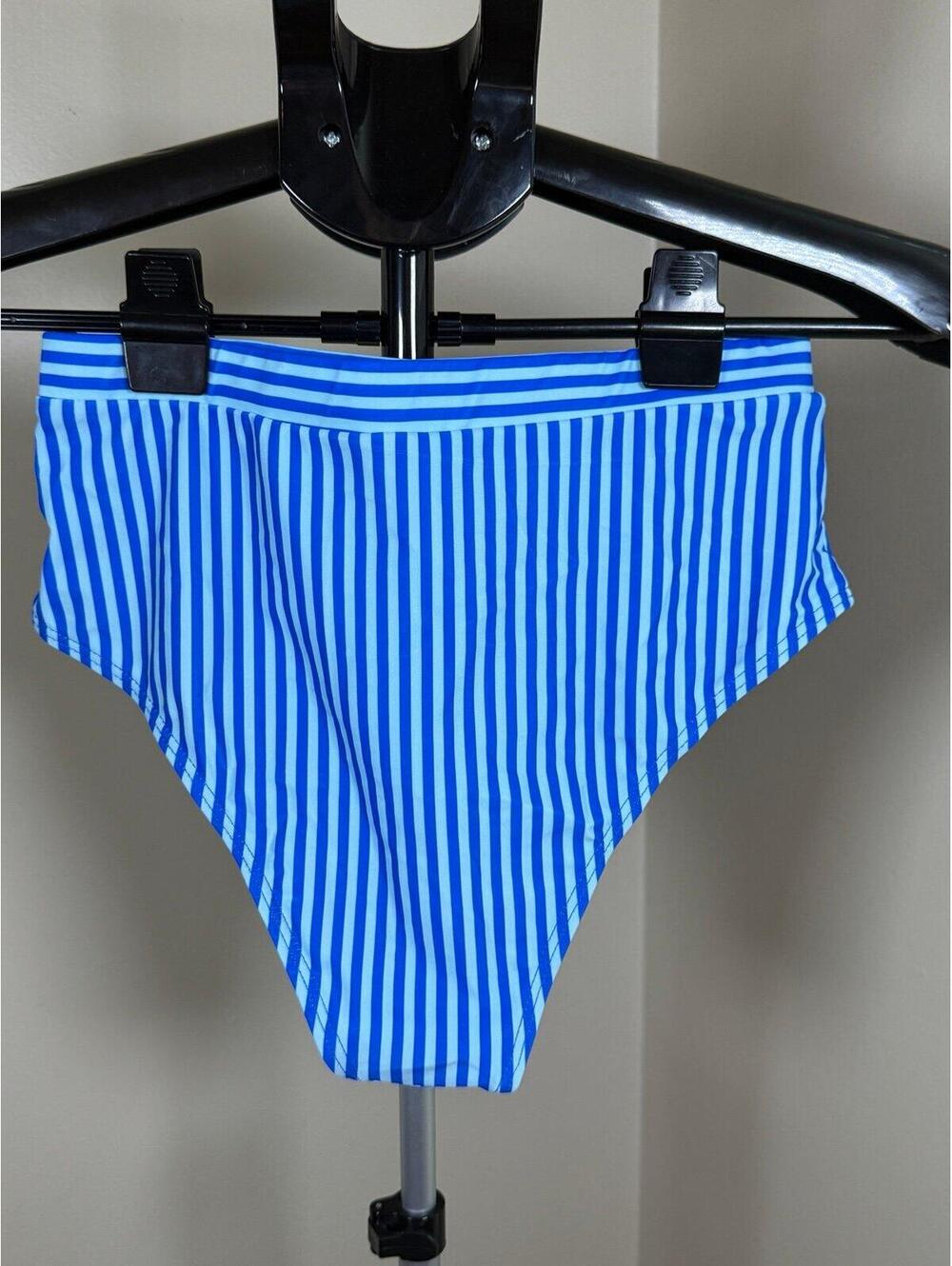 Cupshe Blue White‎ Striped Bikini Set Women’s Small NWT High Waisted - Picture 4 of 8